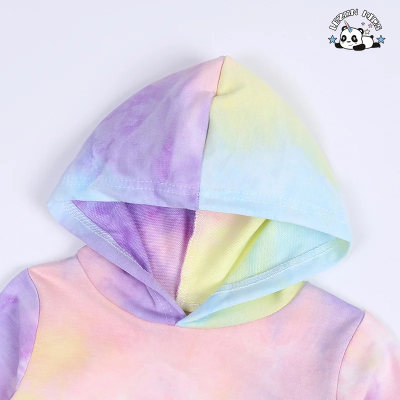 LEZONKIDS - Customized Hot Sale Tie Dye Printed Tops and Pants 2 Pcs Suit Boys Hoodie Set for Kids Clothing